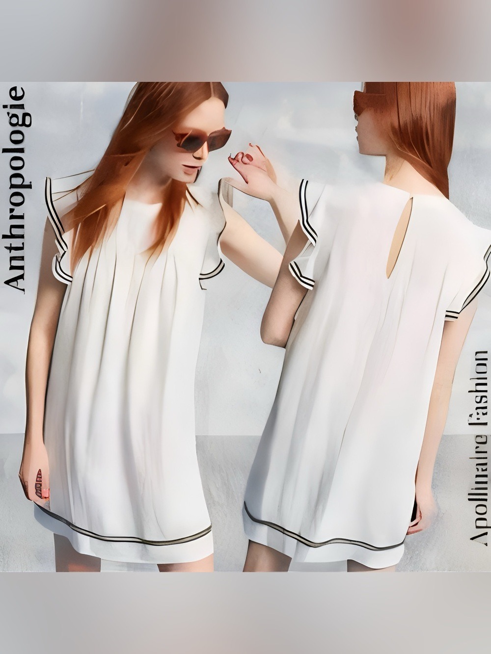 Anthropologie White Shift Dress Black Trim Size Small Petite NWT